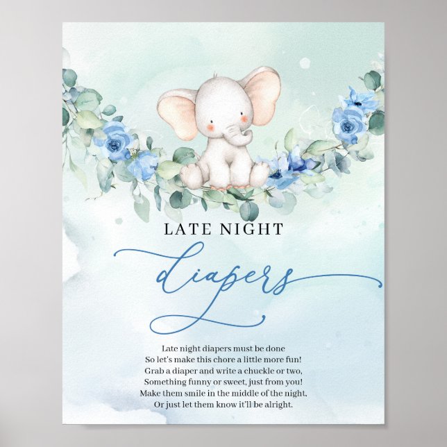 Poster Joli bébé éléphant bleu Late Night Diapers jeu (Devant)