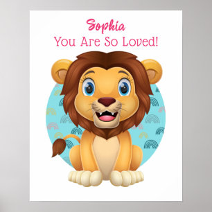Poster Joli bébé lion art, nom de l'enfant et message
