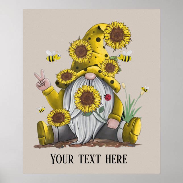 Poster joli bebe tournesol gnome signe de paix ajouter le (Devant)