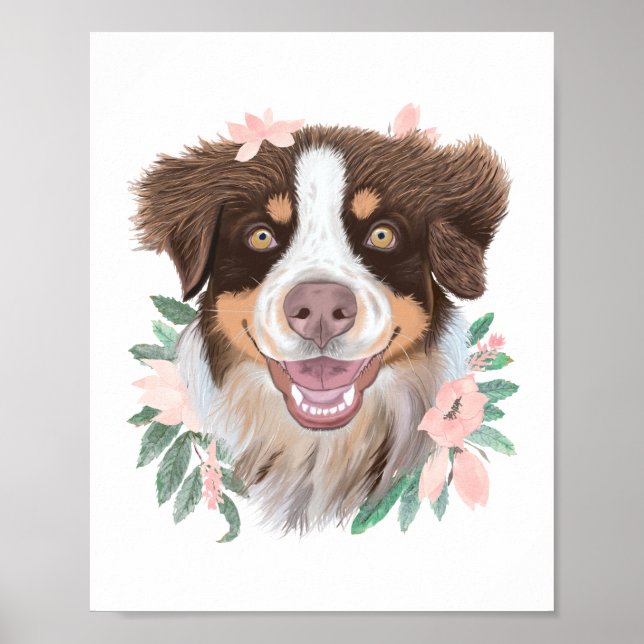 Poster Joli Berger Australien Tri Rouge | Floral (Devant)