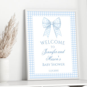 Poster Joli bleu clair en vichy arc ruban bébé bébé garço
