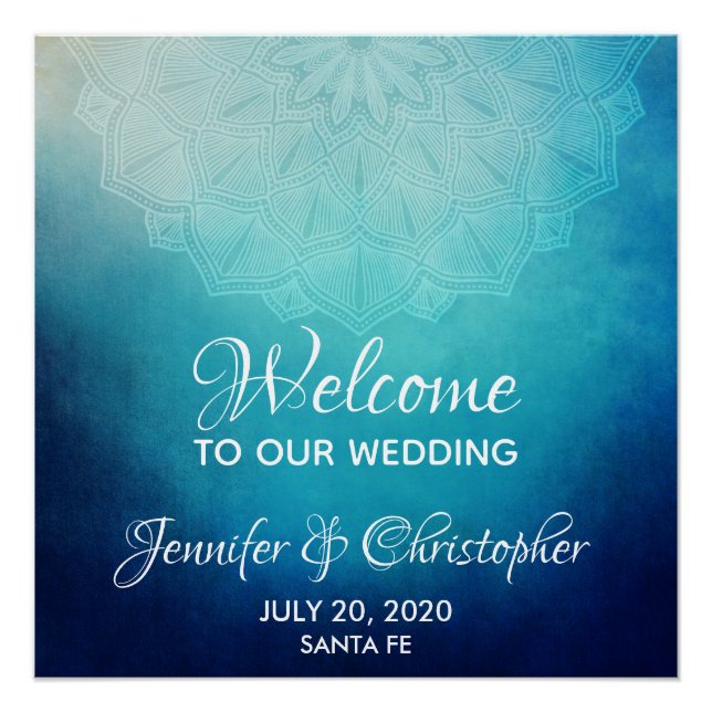 Poster Joli bleu Mandala Mariage Abstrait Bienvenue (Devant)