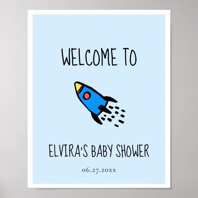 Poster Joli bleu roquette bébé garçon Baby shower accueil (Devant)