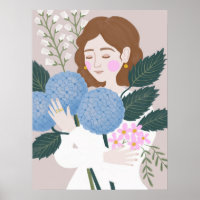 Joli Blue Green Girly Floral Illustration