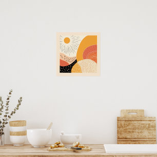 Poster Joli Boho Retro Soleil sur les collines