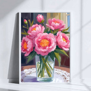 Poster Joli bouquet de fleurs roses   Floral de paeonies