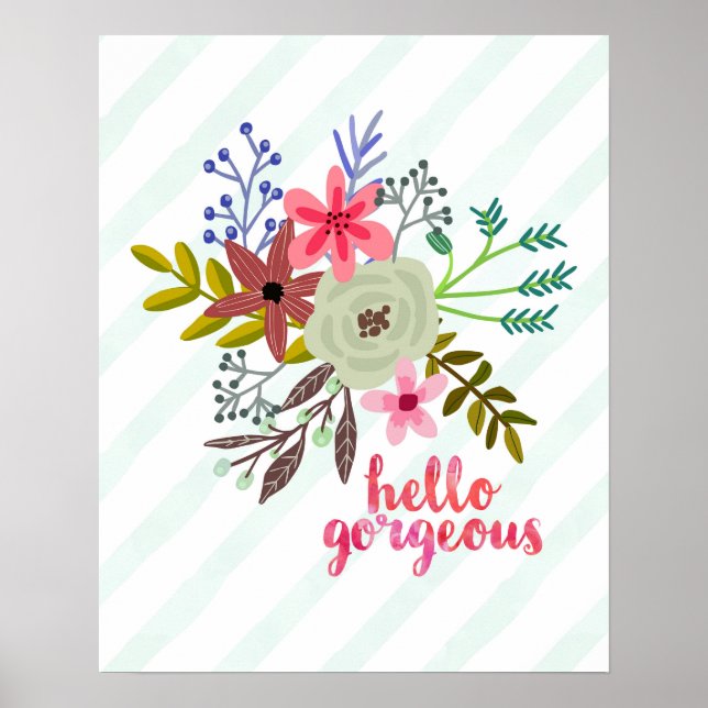 Poster Joli Bouquet Floral Bonjour magnifique (Devant)