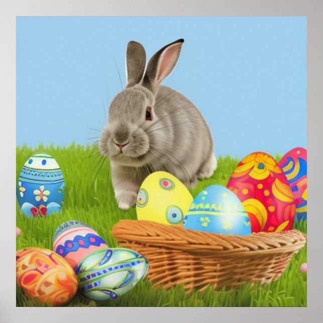 Poster Joli Bunnyfor Pâques pour une humeur positive Post (Devant)