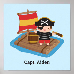 Poster Joli capitaine pirate garçon océan radeau chambre