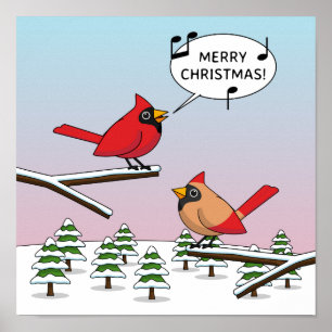 Poster Joli Cardinal Rouge chanter Joyeux Noël