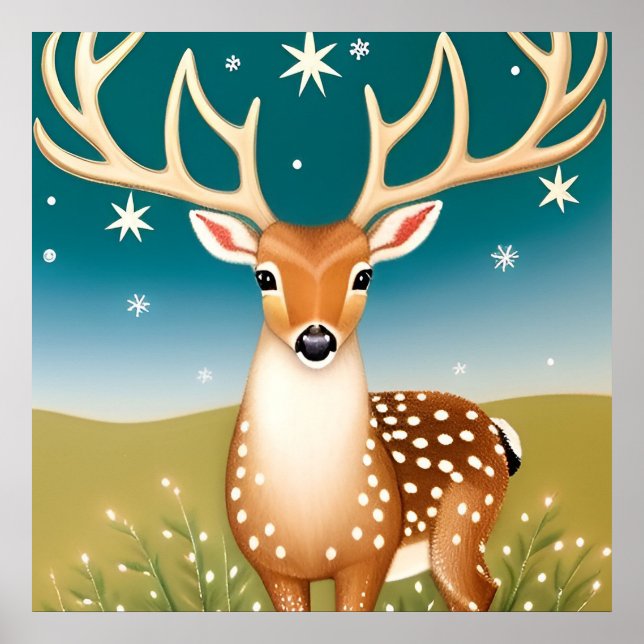 Poster Joli cerf de Noël (Devant)