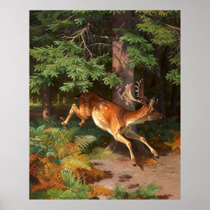 Poster Joli Cerf Rouge Dans La Forêt