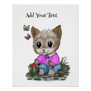 Poster Joli Chat Chaton et Papillon