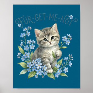 Poster Joli chat & fleurs fur-get-me-not cadeau femmes