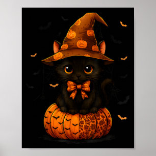 Poster Joli Chat Noir Citrouille Saison Automne