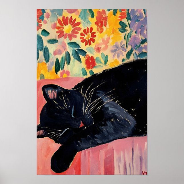 Poster Joli Chat Noir Endormi (Devant)