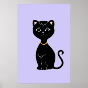 Poster Joli chat noir sur fond pervenche clair
