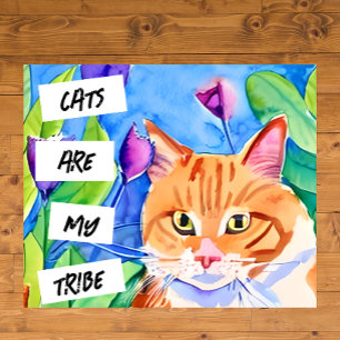 Poster Joli chat orange aquarelle et jolies fleurs