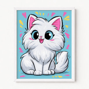 Poster Joli Chat Persan Blanc Pop Art Cartoon