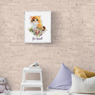 Poster Joli chaton regardant vers le haut avec des fleurs