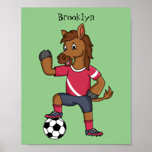 Poster Joli cheval drôle jouant dessin de football