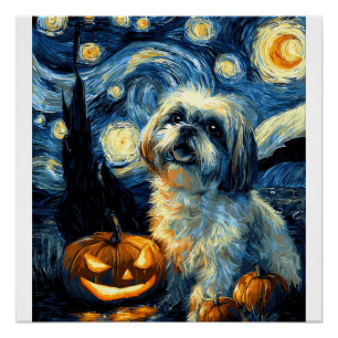 Poster Joli chien Shih Tzu Halloween Jack O Lantern Citro