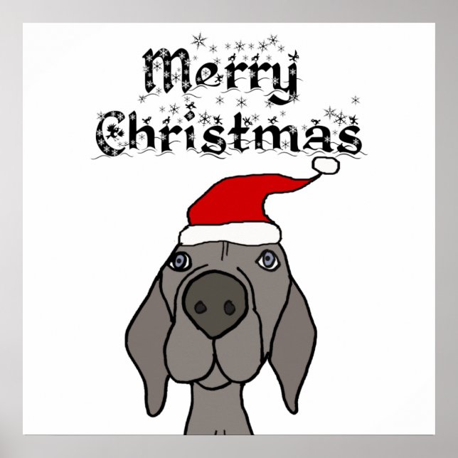Poster Joli chien Weimaraner Joyeux Noël (Devant)