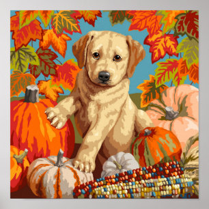 Poster Joli chiot Labrador Retriever automne récolte