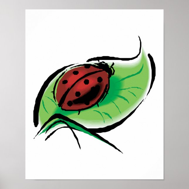 Poster joli coccinelle sur la feuille (Devant)