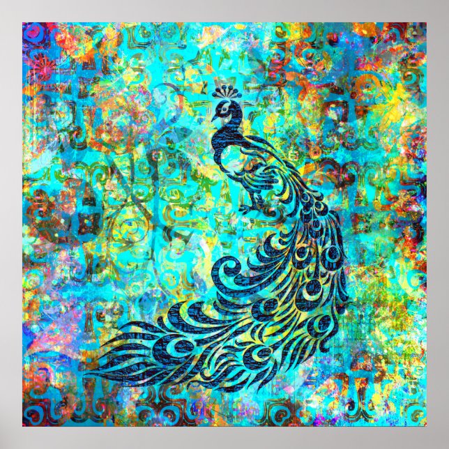 Poster Joli Colorful Turquoise Peacock Abstrait (Devant)