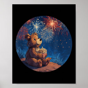 Poster Joli Costume De Feu De Popcorn Avec Beau Ours