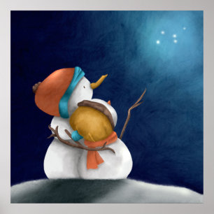 Poster Joli Couple de Bonhomme de Neige Fantaisiste Hiver