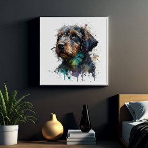Poster Joli Dachshund À poils durs Puppy Watercolor Art