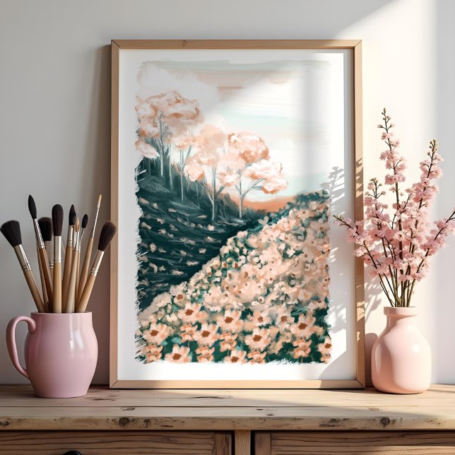 Poster Joli Dans Prink Floral Meadow Paysage Paysage (Pretty In Prink Floral Meadow Landscape Scenery Poster)