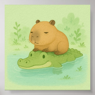 Poster Joli dessin animé capybara sur l'affiche en crocod