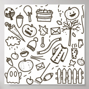 Poster Joli Doodle Halloween Motif sans couture, Hallowee
