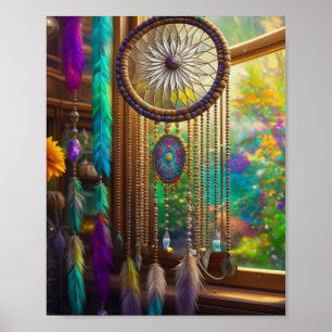 Poster Joli Dreamcatcher en Boho violet fenêtre
