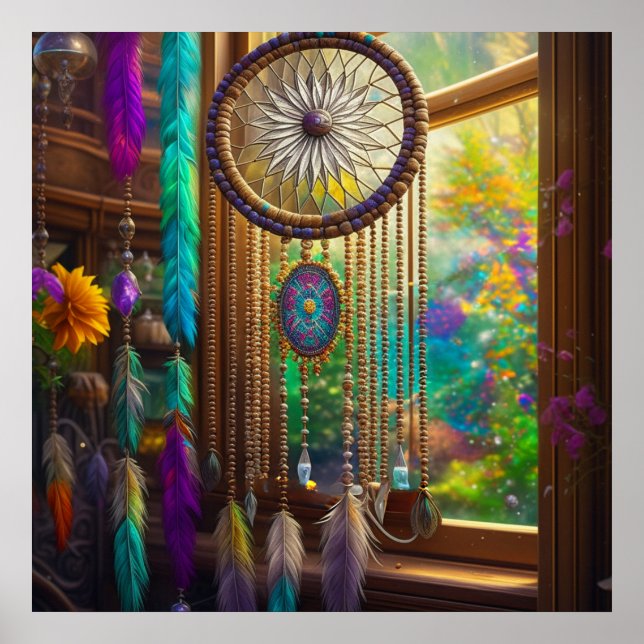 Poster Joli Dreamcatcher en Boho violet fenêtre (Devant)