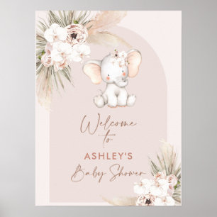 Poster Joli éléphant Floral Boho Arch Baby shower Bienven