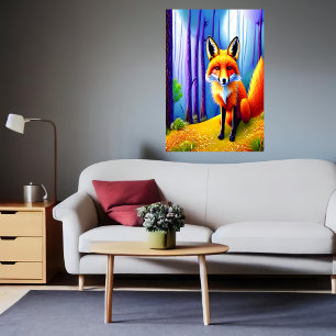 Poster Joli et adorable renard rouge dans la forêt Art