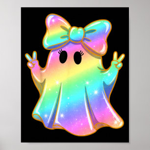 Poster Joli fantôme arc-en-ciel paix drôle Halloween enfa