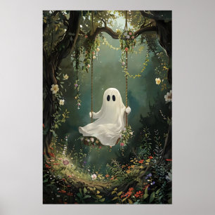 Poster Joli fantôme sur une balançoire dans une impressio
