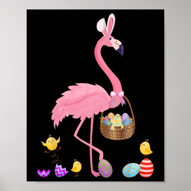 Poster Joli Flamant rose Pâques Avec Panier Pâques Pâques (Devant)