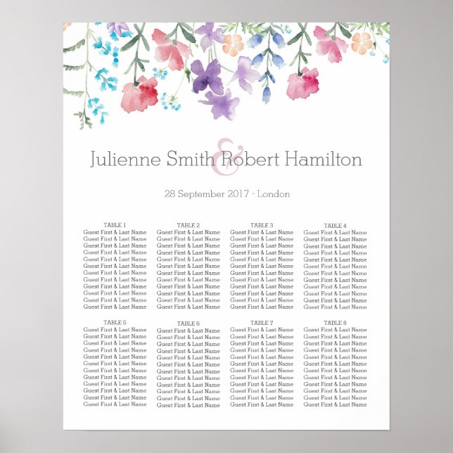 Poster Joli Fleur sauvage Beau Mariage Carte de siège (Devant)