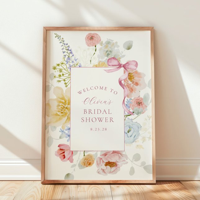 Poster Joli Fleur sauvage Pink Bow Fête des mariées Bienv (Créateur téléchargé)