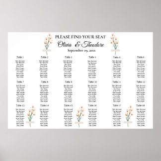 Poster Joli Fleur sauvage rose Mariage carte de siège