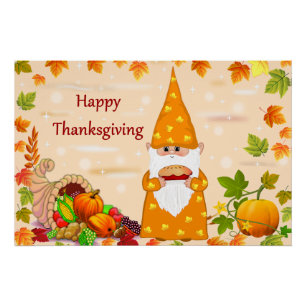 Poster Joli gnome de Thanksgiving et corne d'abondance