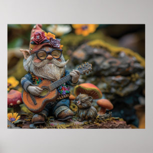 Poster Joli gnome musical jouant de la guitare