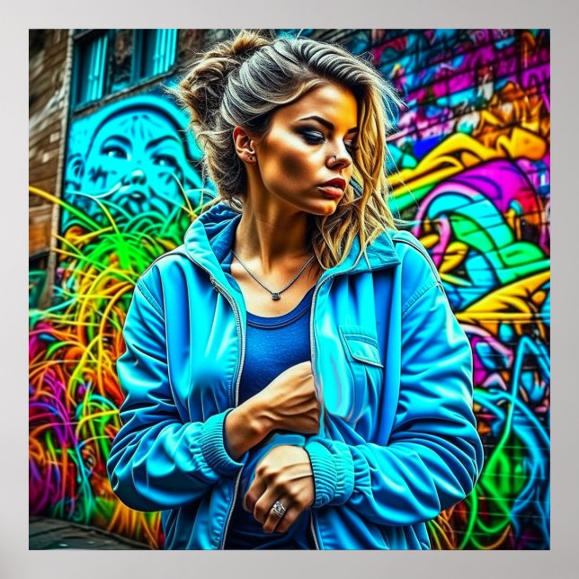 Poster Joli Graffiti Urban Street Art Girl (Devant)