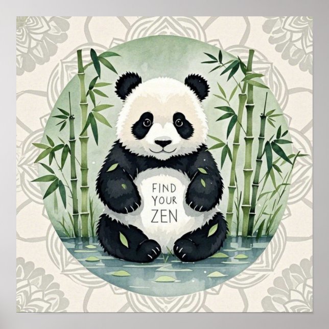 Poster Joli gros panda dodu assis en posture de lotus  (Devant)